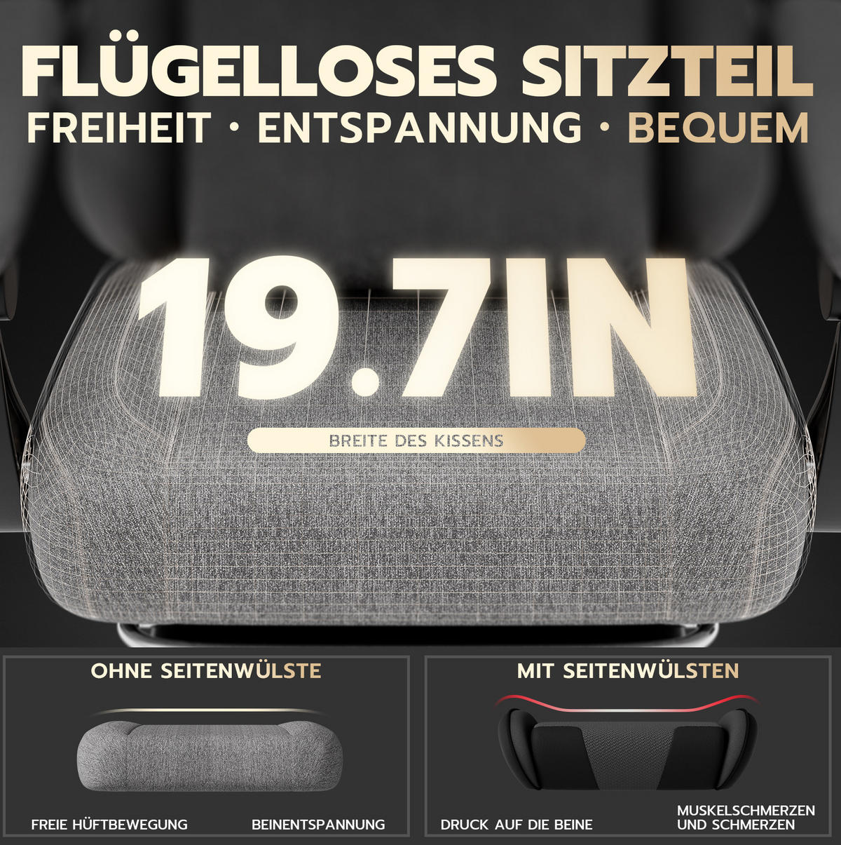 GAMING-STUHL ergonomisch Stoff Light Gray mit Fußstütze - Hellgrau, Kunststoff (63/120.5/58.5cm) - Meubliv