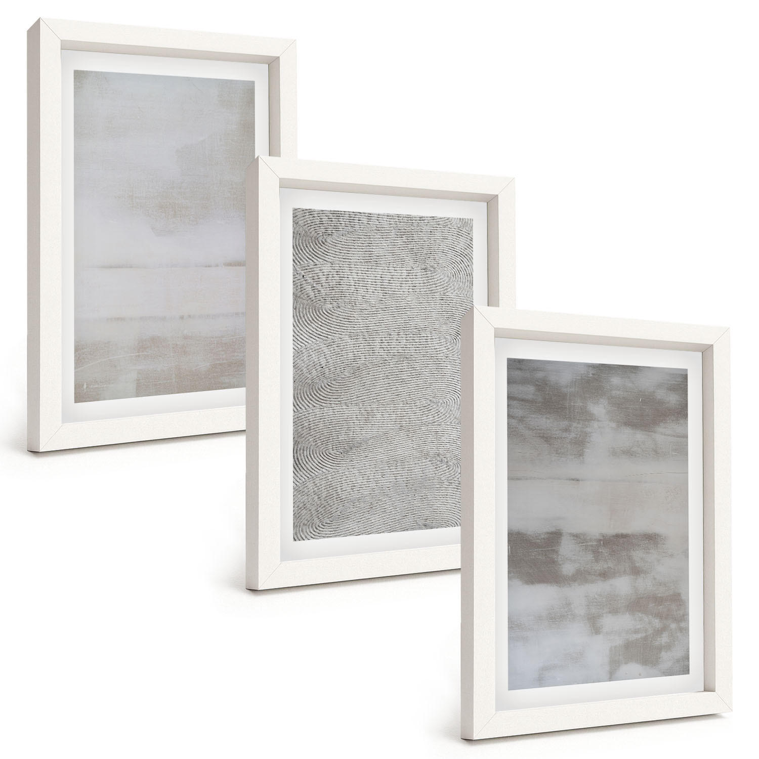 BILDER SET 3er Set - 20x30 cm Weißer Rahmen - Moderne minimalistische Texturen - Weiß, Kunststoff (20/30cm) - TULUP