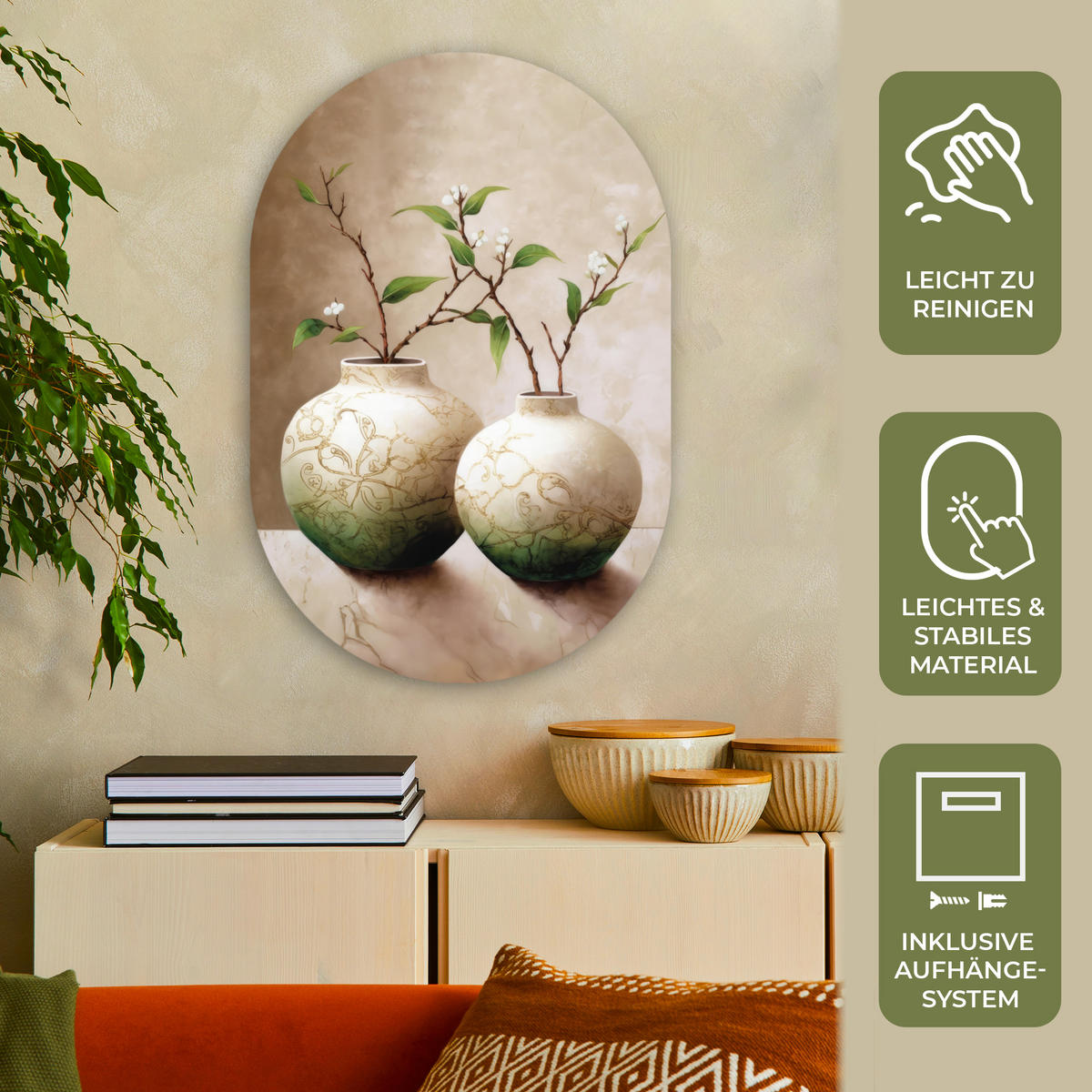 WANDBILD Blumen - Vase - Weiß - Botanisch - Beige 60x90 cm - Ecru, Kunststoff (60/90cm) - MuchoWow