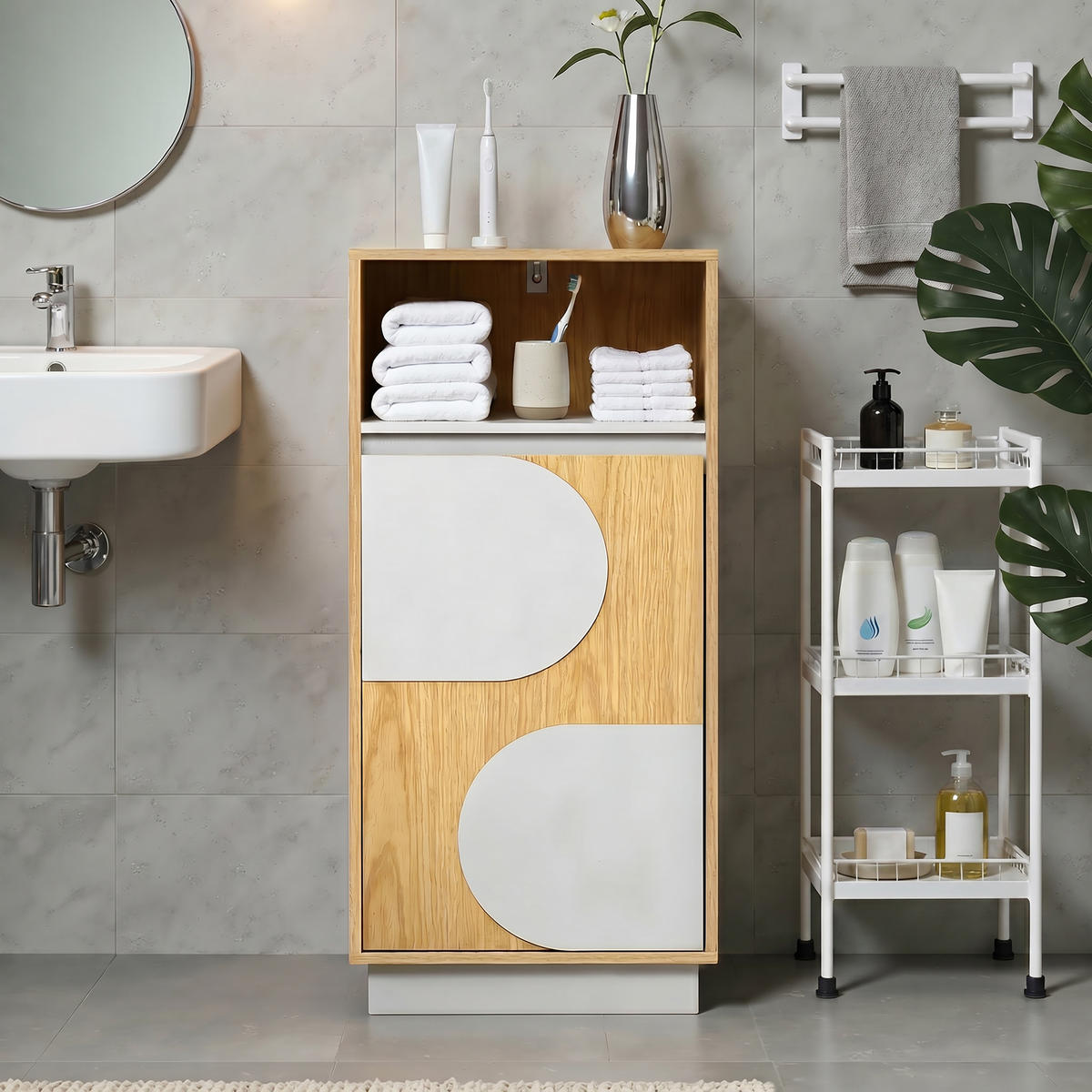 BADEZIMMERSCHRANK 85cm - Akaziefarben, Holzwerkstoff (30/85/40cm)