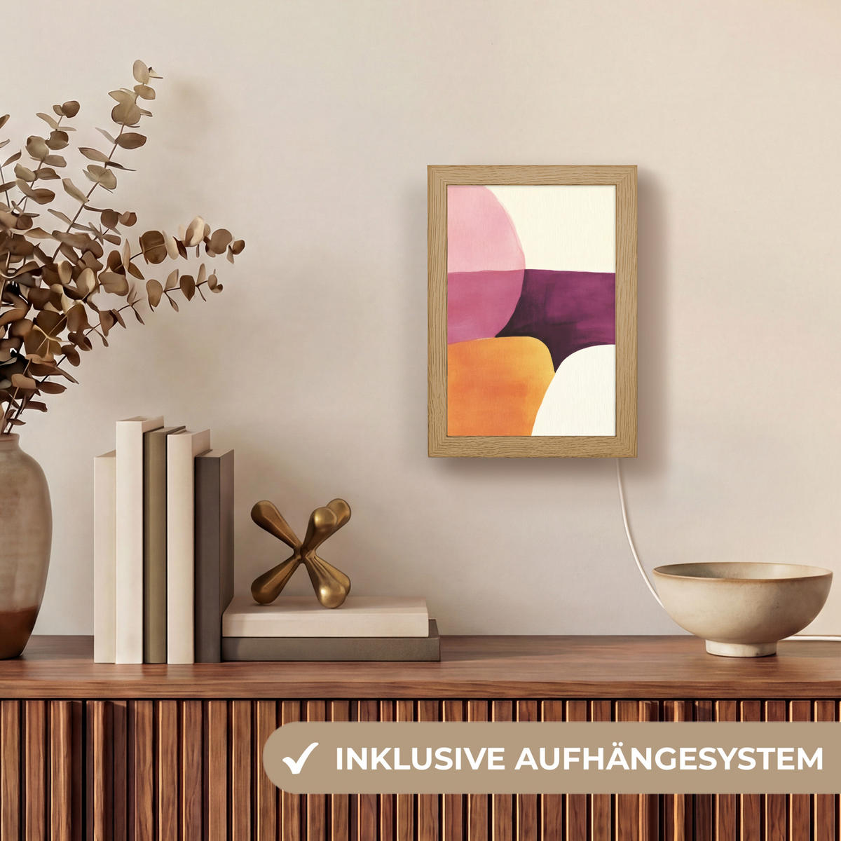 NÁSTĚNNÁ LAMPA Tvary - abstraktní - barevné 15x20 cm - růžová, kompozitní dřevo (15/20/8cm) - OnlyWow