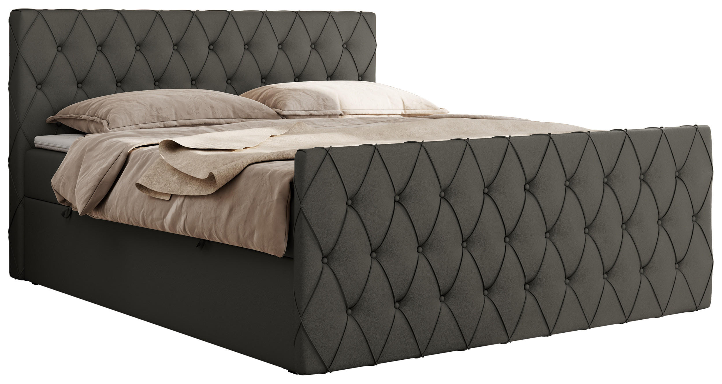 BOXBETT MIREN DUO 120/200 - Grau Kunstleder - H3 - Grau, Holz/Textil (120/200cm) - MKS