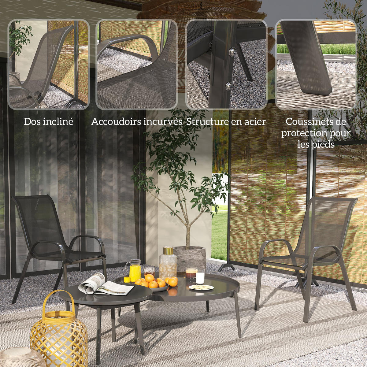 GARTENSTÜHLE 2er-Set DE-13335 hohe Rückenlehne Schwarz - Schwarz, Metall (54/93/71cm) - ComfortXL