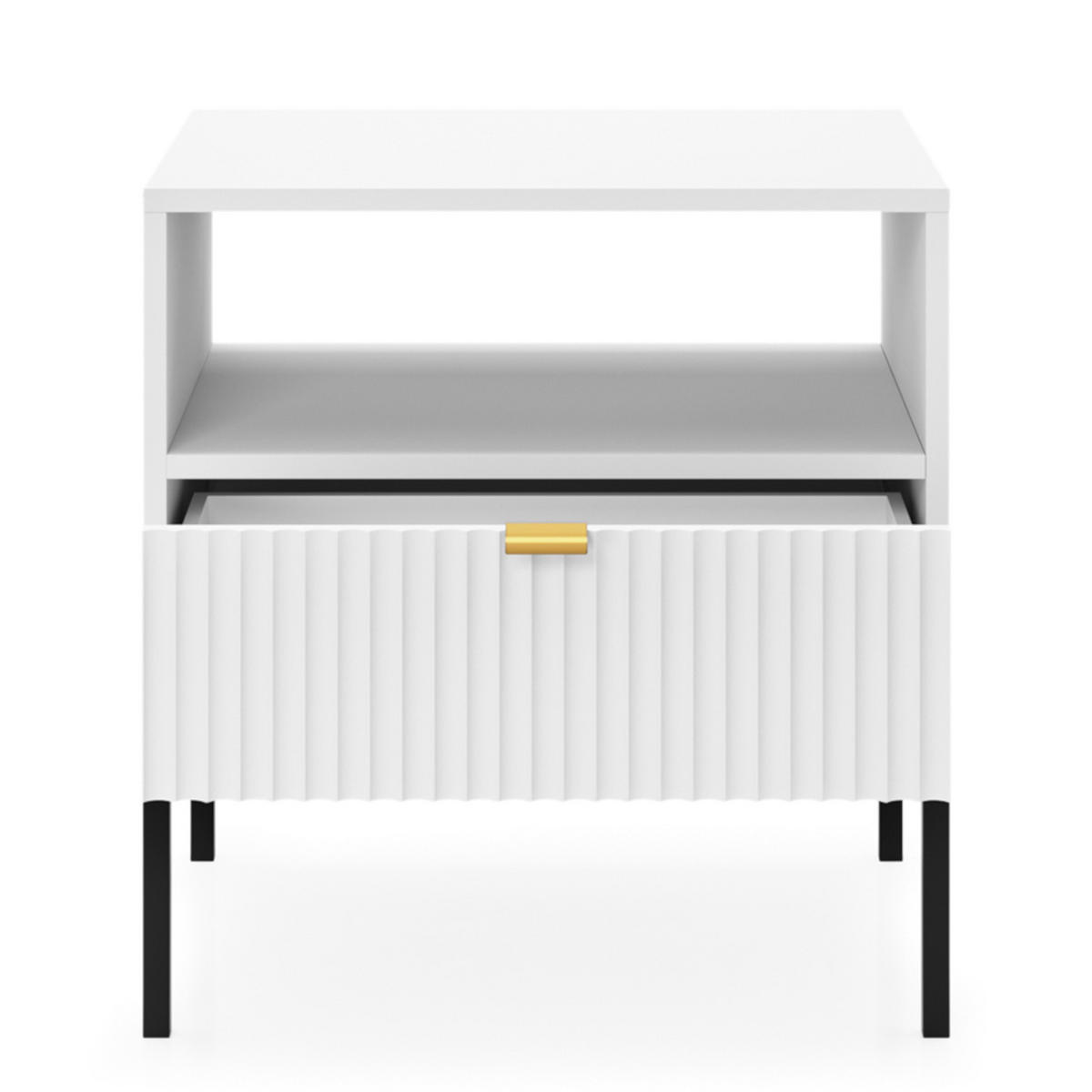 NACHTTISCH NANAIMO STO2-1S Profilierte Fronten, Weiß - Weiß, Holzwerkstoff/Kunststoff (54/56/39cm) - Komodee