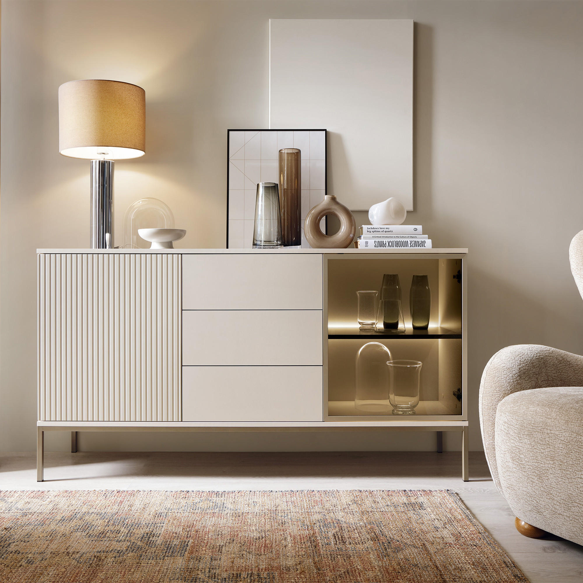 KOMMODE FONTE, Cremefarbig - Creme, Holzwerkstoff (154/83/39cm) - KONSIMO®