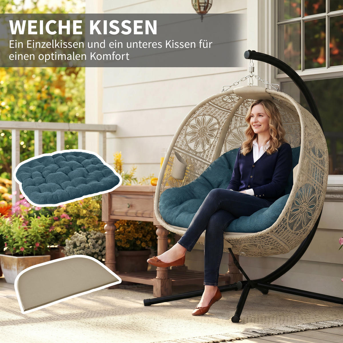 ZÁVĚSNÉ KŘESLO, ocel, polyester, černá - černá/písková barva, kov/plast (126/172/132cm) - Outsunny