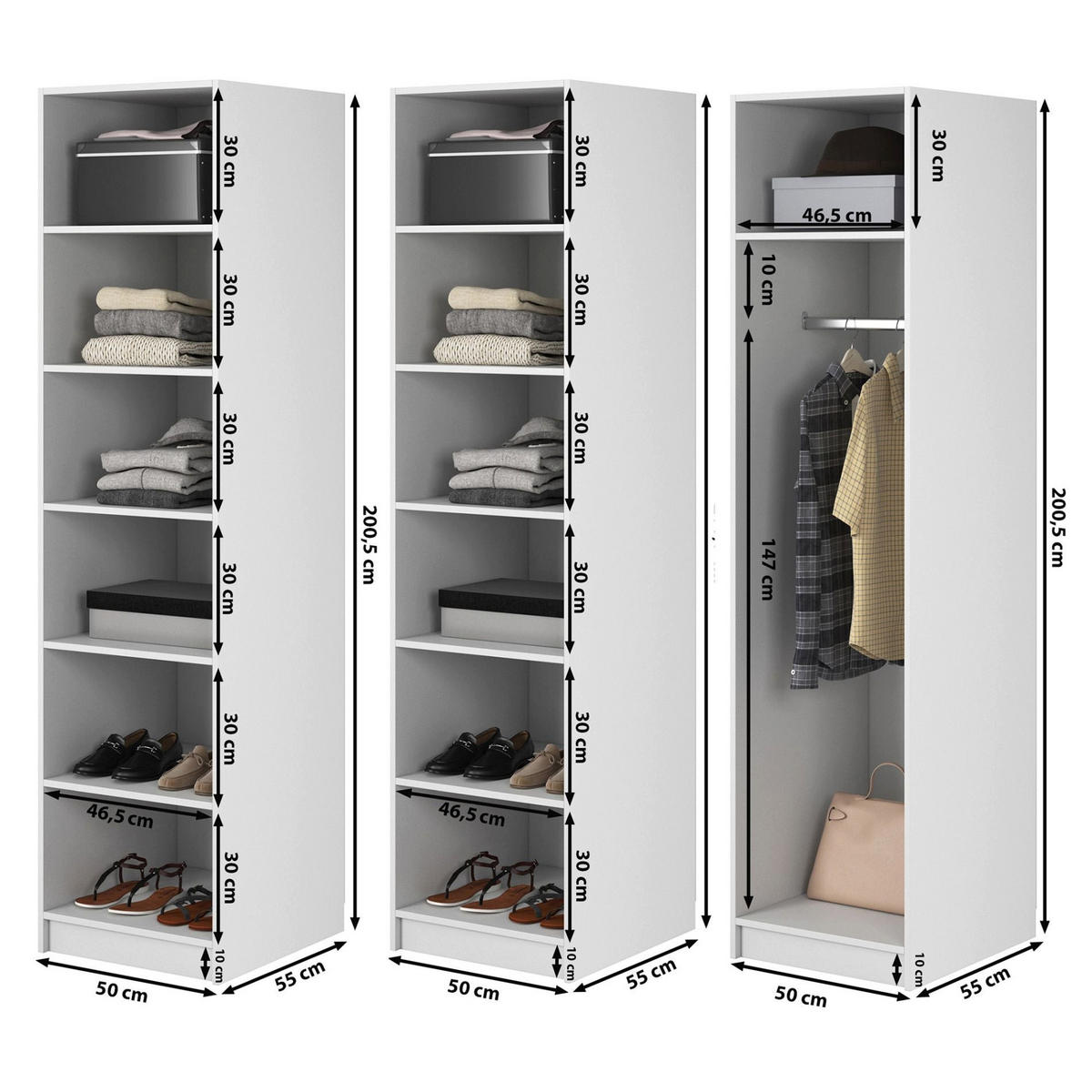 KLEIDERSCHRANK Moonir Weiß 150 cm - Goldfarben/Weiß, Holzwerkstoff/Metall (150/200.5/57cm) - Selsey