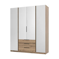 KLEIDERSCHRANK Nehir Eiche Evoke 200 cm - 4T3S Modern mit Schubladen und 4 Spiegeln - Eichefarben, Holzwerkstoff/Kunststoff (200/239/61.9cm) - AX Living