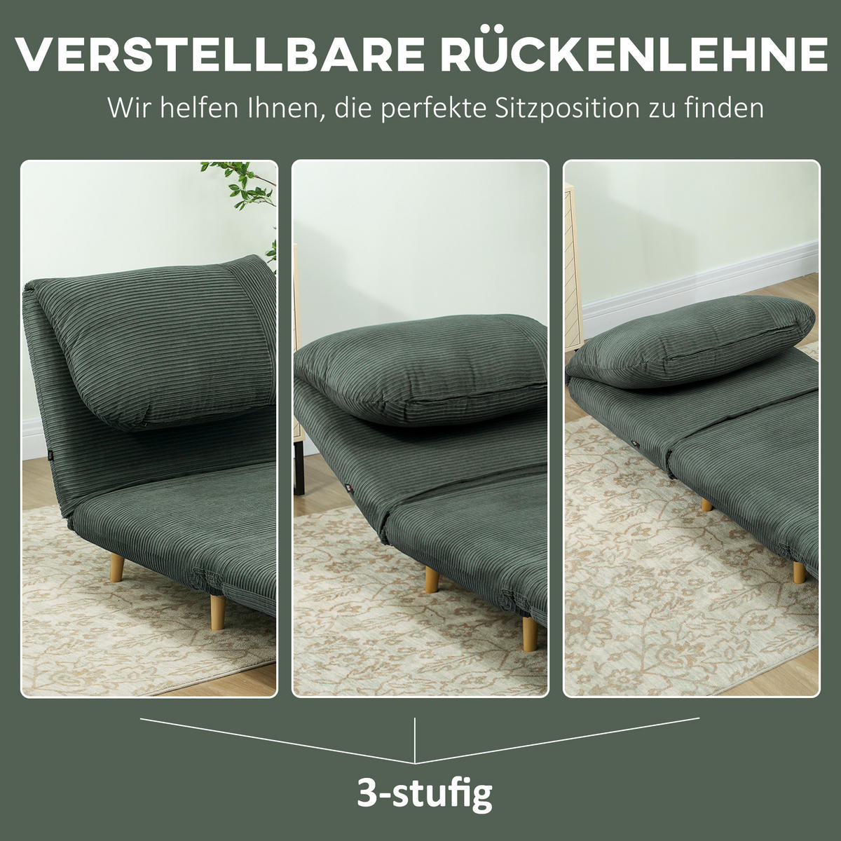 2-IN-1 Schlafsofa Schlafsessel Klappmatratze Gästebett Klappbett Grün - Naturfarben/Grün, Holz/Textil (89/83/82cm) - HOMCOM