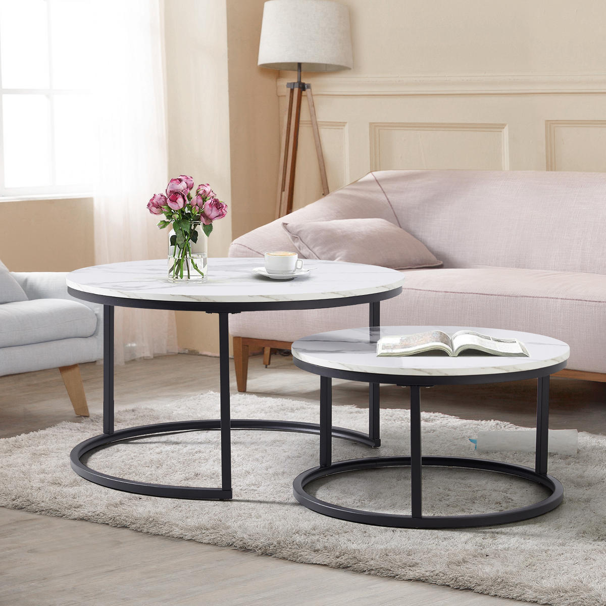 COUCHTISCH in Schwarz Hitzebeständiger Wohnzimmertisch mit Marmor-Optik Platte Sofatisch mit Metallgestell - Goldfarben/Schwarz, Holzwerkstoff/Metall (80/80/45cm) - STILVORA