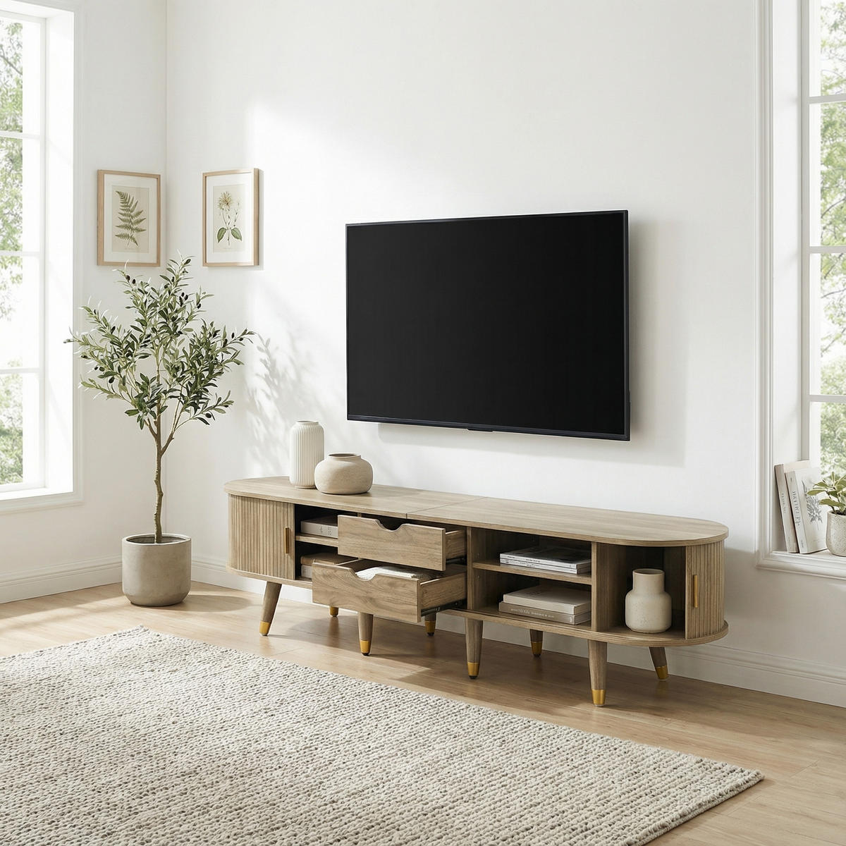 TV-LOWBOARD Oval 175 cm in Eiche-Optik - Eichefarben, Holzwerkstoff (175/45/38cm) - Urban Meuble