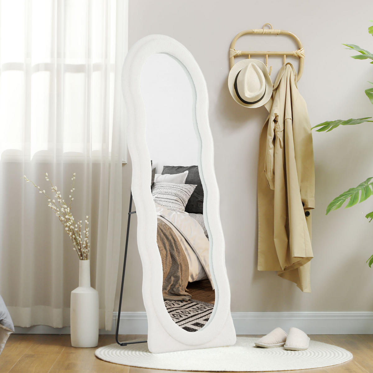 GANZKÖRPERSPIEGEL 160 x 60 cm Gewölbter Standspiegel mit Wellendesign Weiß - Weiß, Glas (4/160/60cm) - HOMCOM