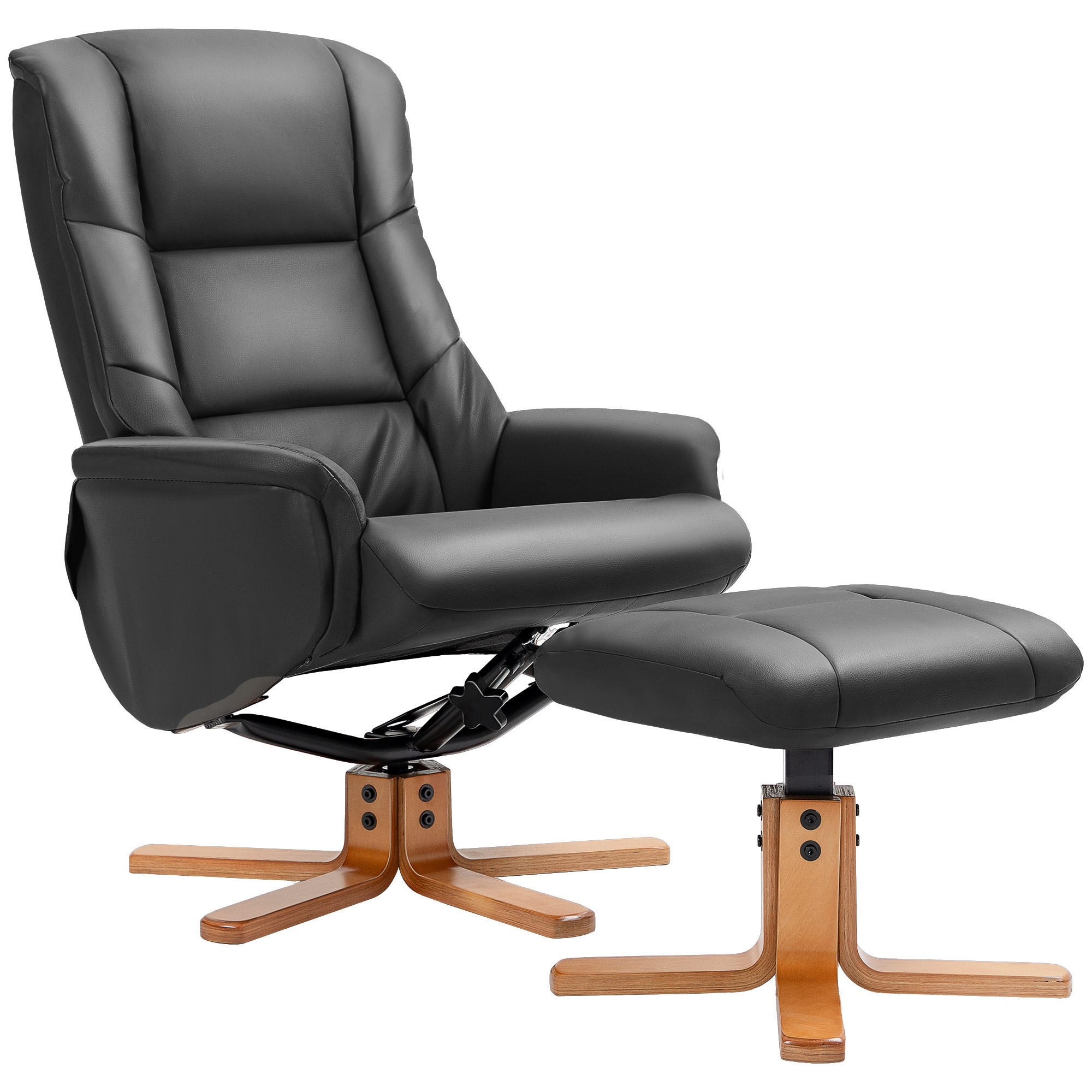 RELAXSESSEL mit Hocker, Fernsehsessel, Schwarz - Schwarz, Leder (84/102/71cm) - HOMCOM
