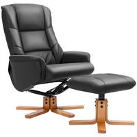 RELAXSESSEL mit Hocker, Fernsehsessel mit Liegefunktion, Wippfunktion, Schwarz - Schwarz, Leder/Holz (84/102/71cm) - HOMCOM