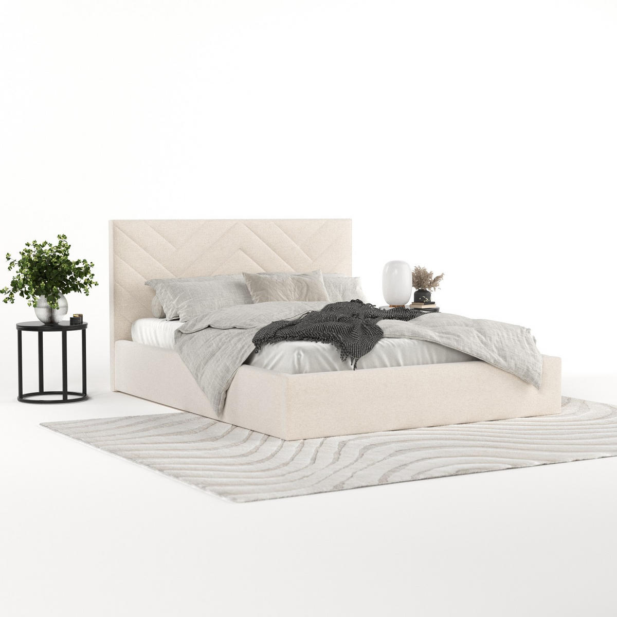 POLSTERBETT Arco 140/200 cm Ecru im Asti Stoff - Ecru/Schwarz, Holz/Holzwerkstoff (140/200cm) - AltaBeds