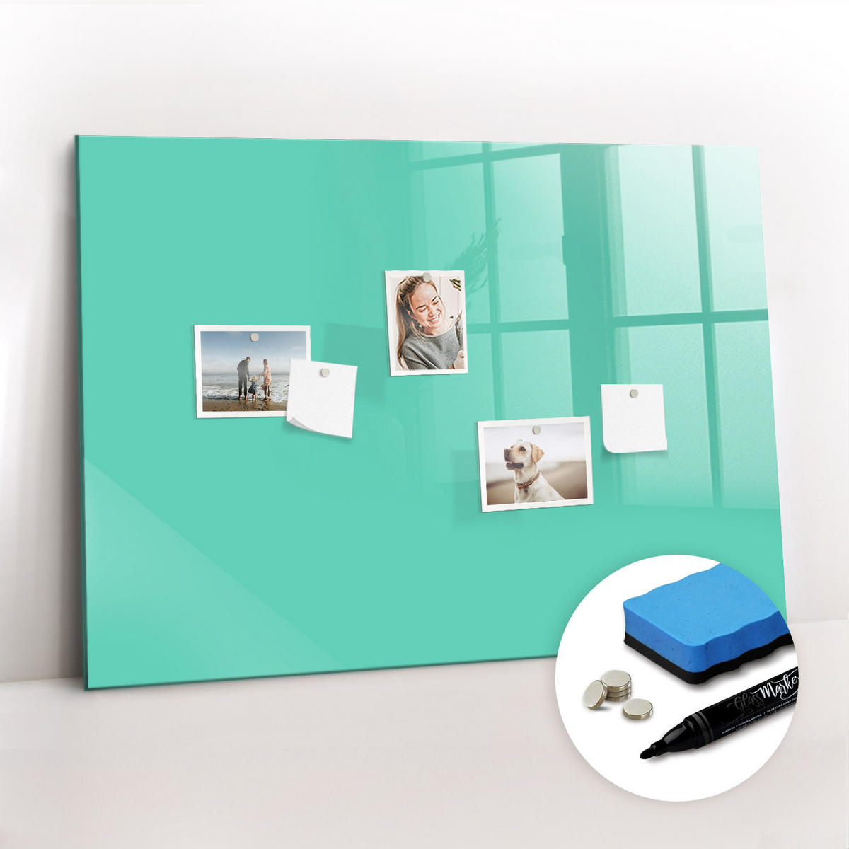 MAGNETTAFEL 100x70 Türkis schwarzer Marker - Türkis, Glas (100/0.4/70cm) - TULUP
