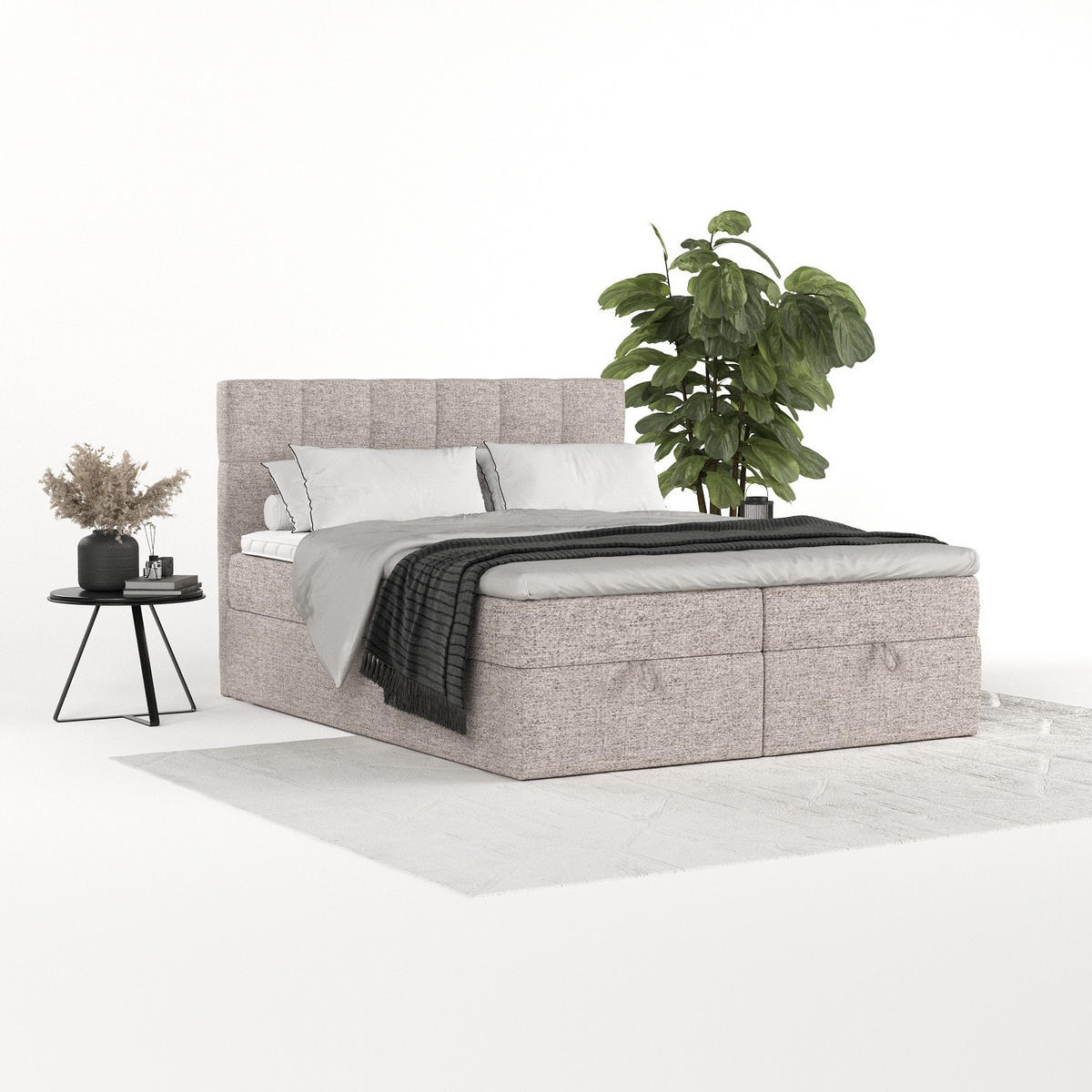 BOXBETT Savio 200/200 cm Beige im Neve Stoff - Beige/Schwarz, Holz/Holzwerkstoff (200/200cm) - AltaBeds