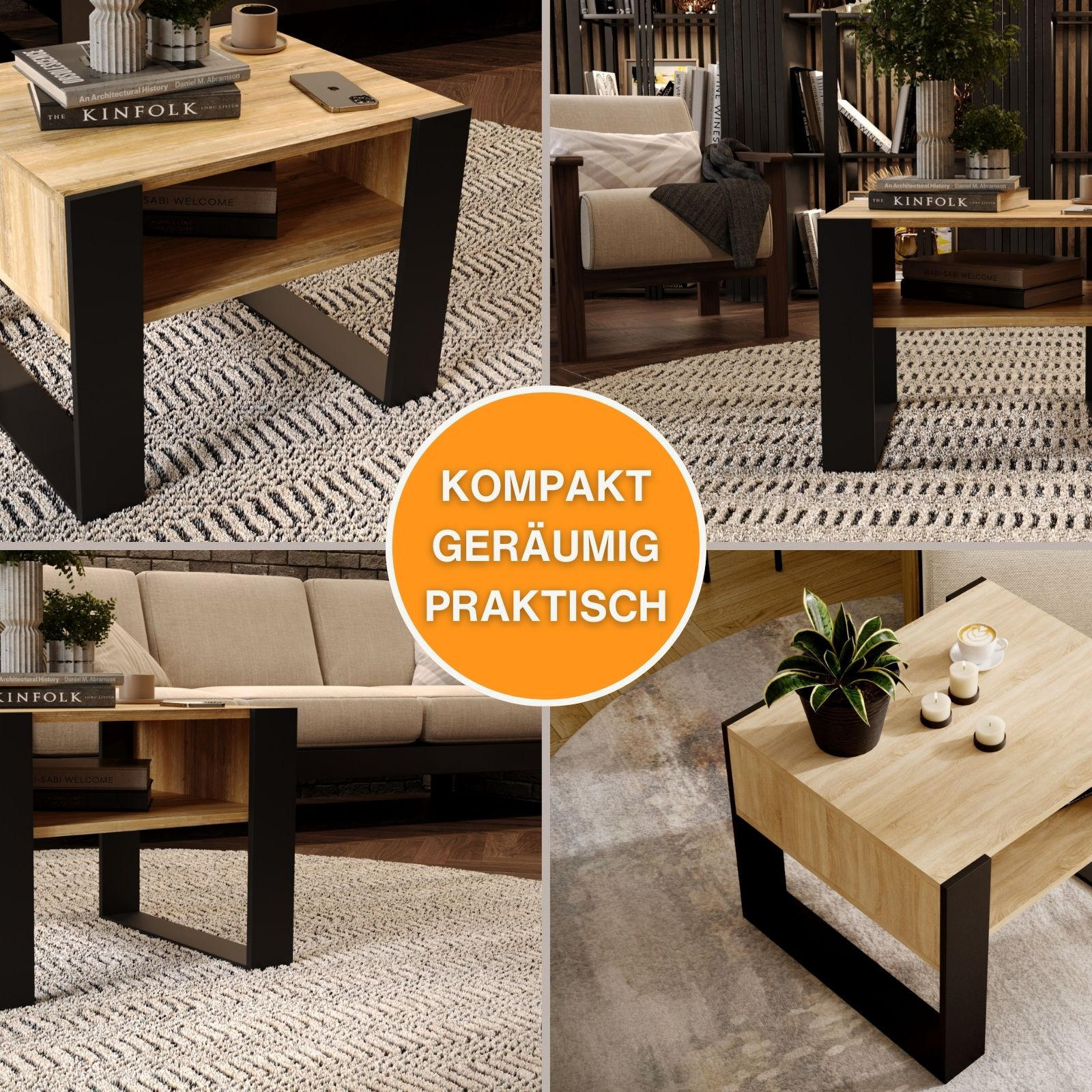 COUCHTISCH Karo65 65/45/53,6 - Alteiche/Schwarz, Holzwerkstoff (53/65/45cm) - RAUMHIRSCH FURNITURE