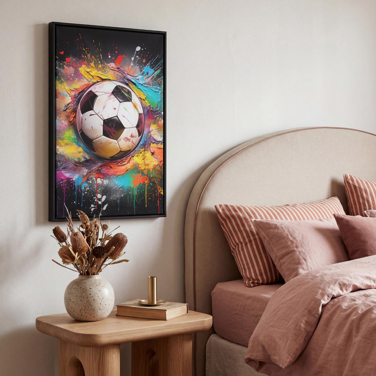 LEINWAND Bilder mit Rahmen - Fußball - Farbe - Farben - Schwarz - Weiß - 40x60 - Weiß, Textil (40/60cm) - MuchoWow
