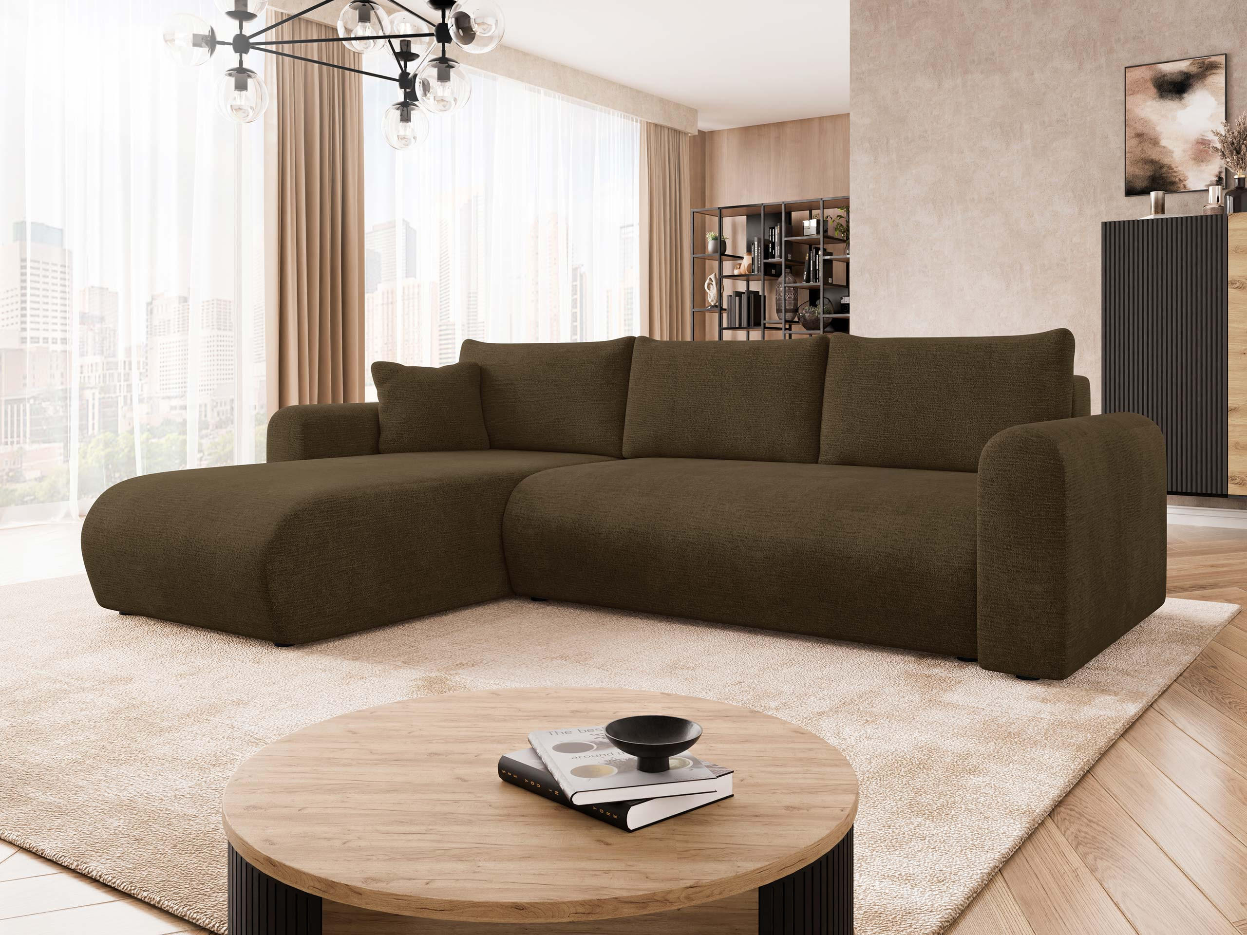 ECKSOFA Eliwo - Schwarz/Braun, Holz/Textil (252/158cm) - MIRJAN24