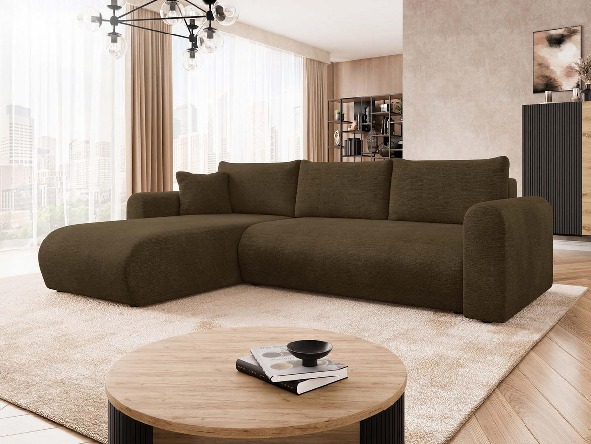 ECKSOFA Eliwo - Schwarz/Braun, Holz/Textil (252/158cm) - MIRJAN24