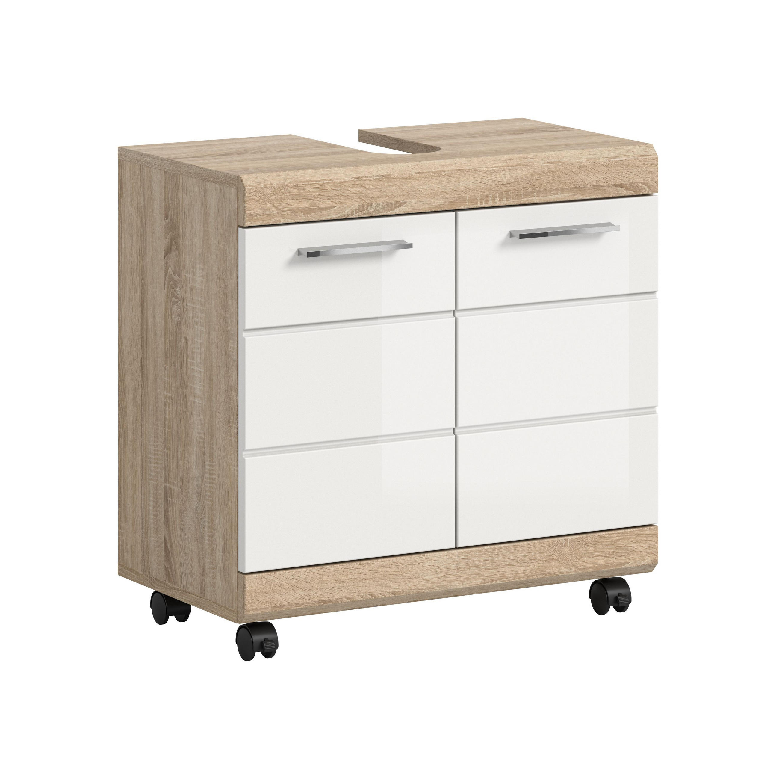 WASCHBECKENUNTERSCHRANK LAMBADA (B/H/T: ca. 60/60/34 cm) in Sonoma Eiche hell Nachbildung/weiß hochglanz - Sonoma Eiche, Holzwerkstoff (60/60/34cm)
