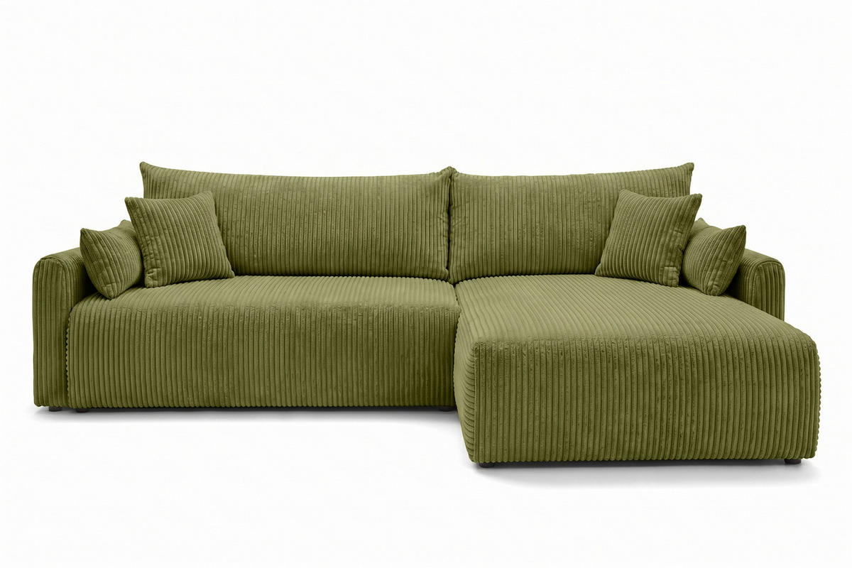 ECKSOFA Mit Schlaffunktion, Cordstoff Poso, Olive, Rechts, JAPANDI - Olivgrün, Holz (262/145cm) - Kaiser Möbel