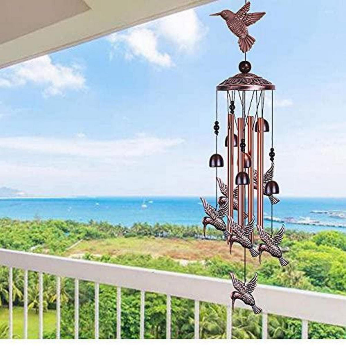WINDSPIEL Vogel-Design Kupfer-Optik mit 4 Rohren - Bronzefarben, Metall (88.9/11.2/11.2cm)