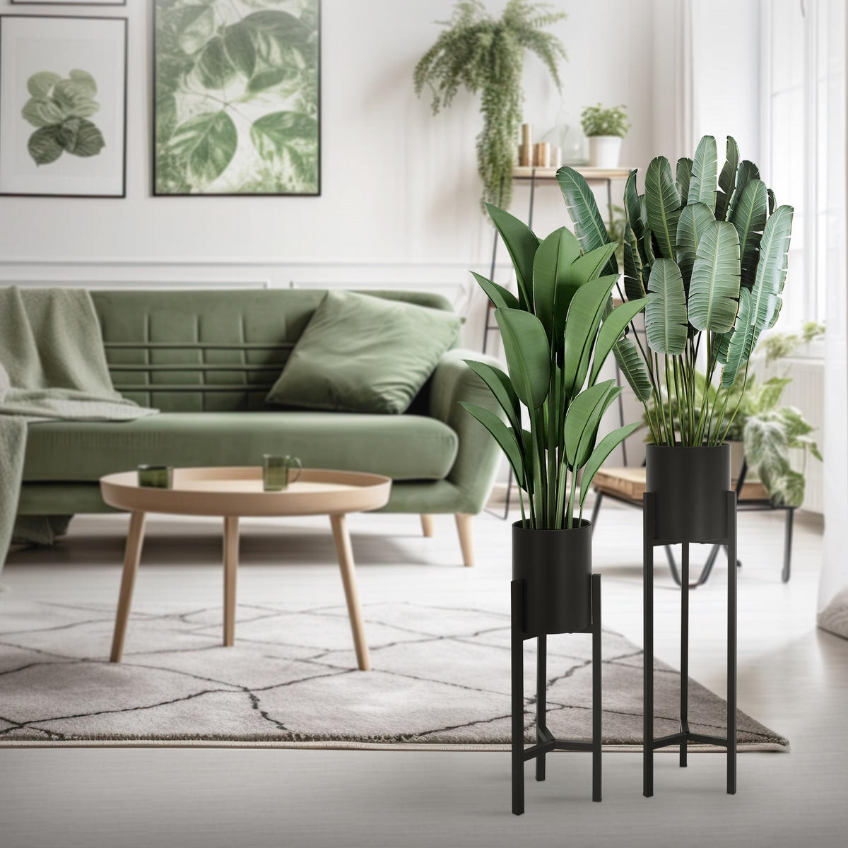 BLUMENSTÄNDER Schwarz 2er Set - Schwarz, Metall (20/20/76cm) - ML-DESIGN