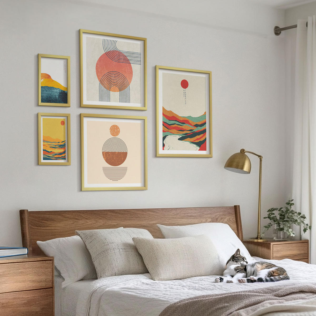 WANDBILDER 5er Set - 50x50 cm & 20x30 cm & 40x60 cm Goldrahmen - Abstrakte Berglandschaften - Goldfarben, Kunststoff (40/60cm) - ArtPrintCave