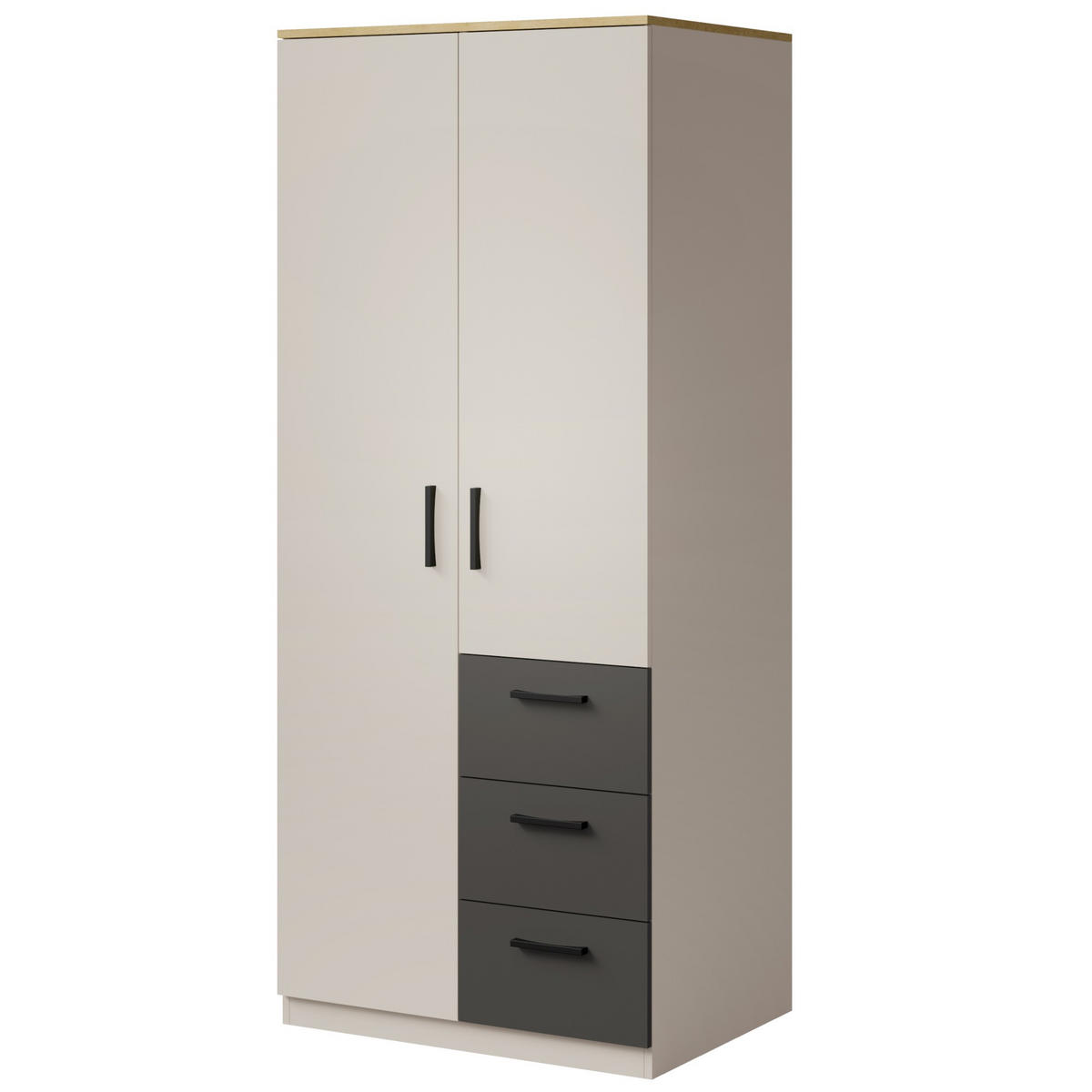 SCHRANK mit Schubladen Billz 2D3S 80 Kaschmir/Eiche Cremona - Kaschmir/Schwarz, Holzwerkstoff/Kunststoff (80/190/60cm) - mzm24