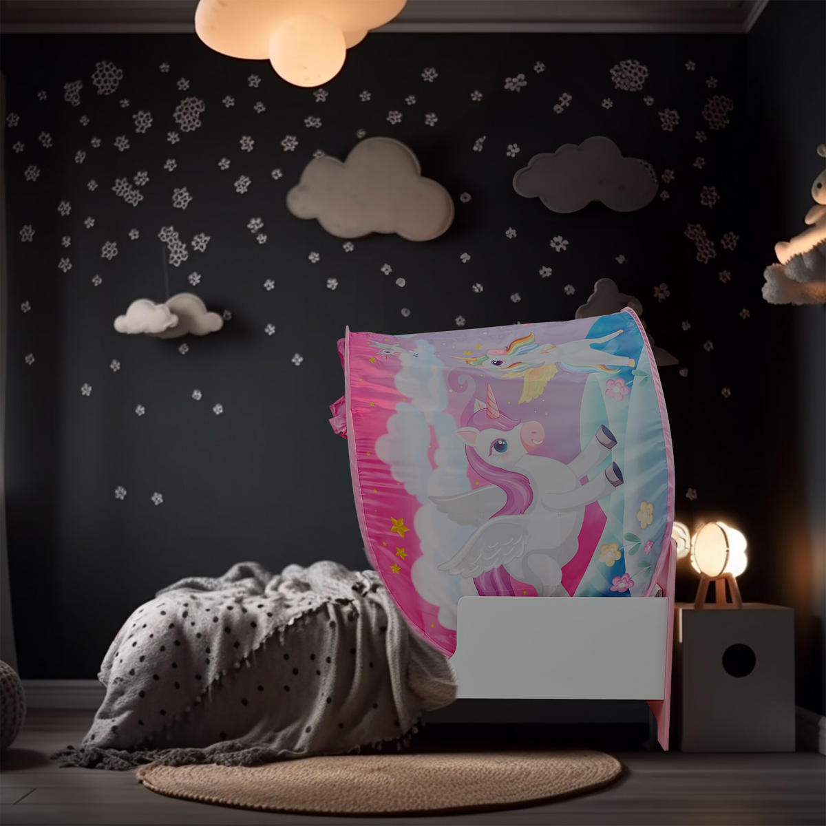 BETTZELT Bunt Kinder Pop-up Polyester 220x79 cm - Dunkelblau, Textil - Relaxdays