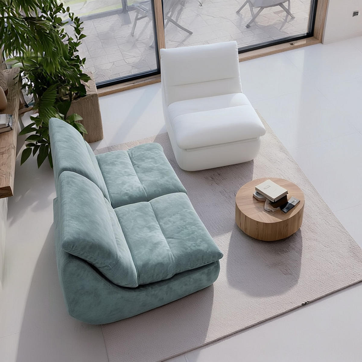 SITZGARNITUR Nuvia Sofa und Sessel Salbei und Weiß - Salbeigrün/Weiß, Textil (160/73/100cm) - COCO Living