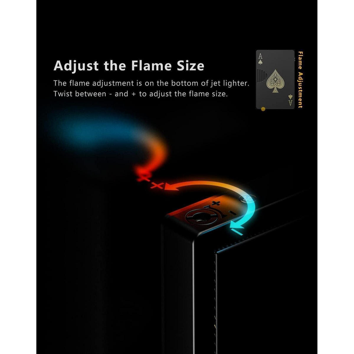 STURMFEUERZEUG Jet Feuerzeug Spielkarten Design Zinklegierung Rot Flamme - Schwarz, Metall (1.2/4/6cm)