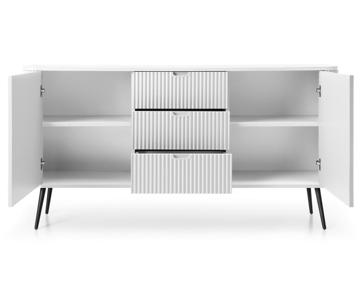 SIDEBOARD Salvia 2T 3S Weiß, Schwarz 168/87/39 cm – mit geriffelten Fronten und hohen Beinen - Schwarz/Weiß, Holzwerkstoff/Metall (168/87/39cm) - AX Living