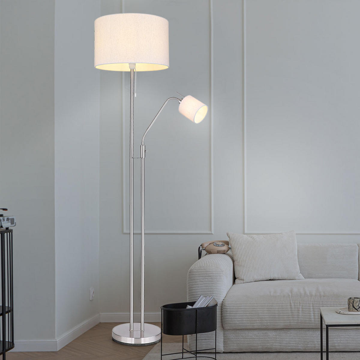LED STEHLEUCHTE AVA Textil Beige - Beige, Metall (40/40/175cm) - Globo Lighting