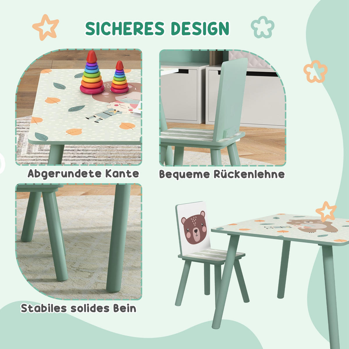 KINDERTISCHGRUPPE Grün 60.0/60.0/44.0cm - Grün, Holzwerkstoff (60/44/60cm)
