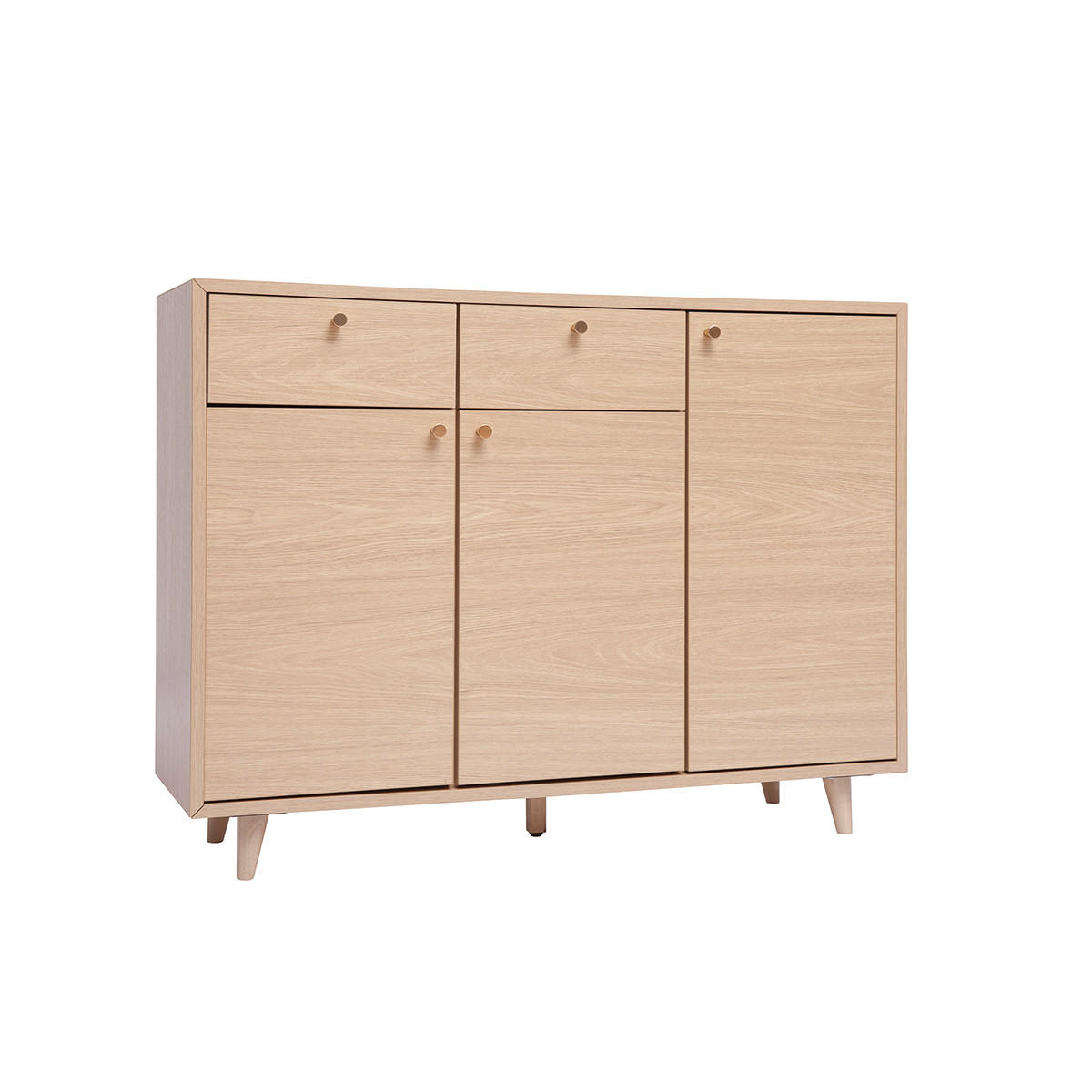 SCHUHSCHRANK Helles Holzdekor Eichenfurnier Goldenes Metall B110 cm SILVESTRE - Eiche Bianco, Holz (34.5/83.5/110cm) - Miliboo