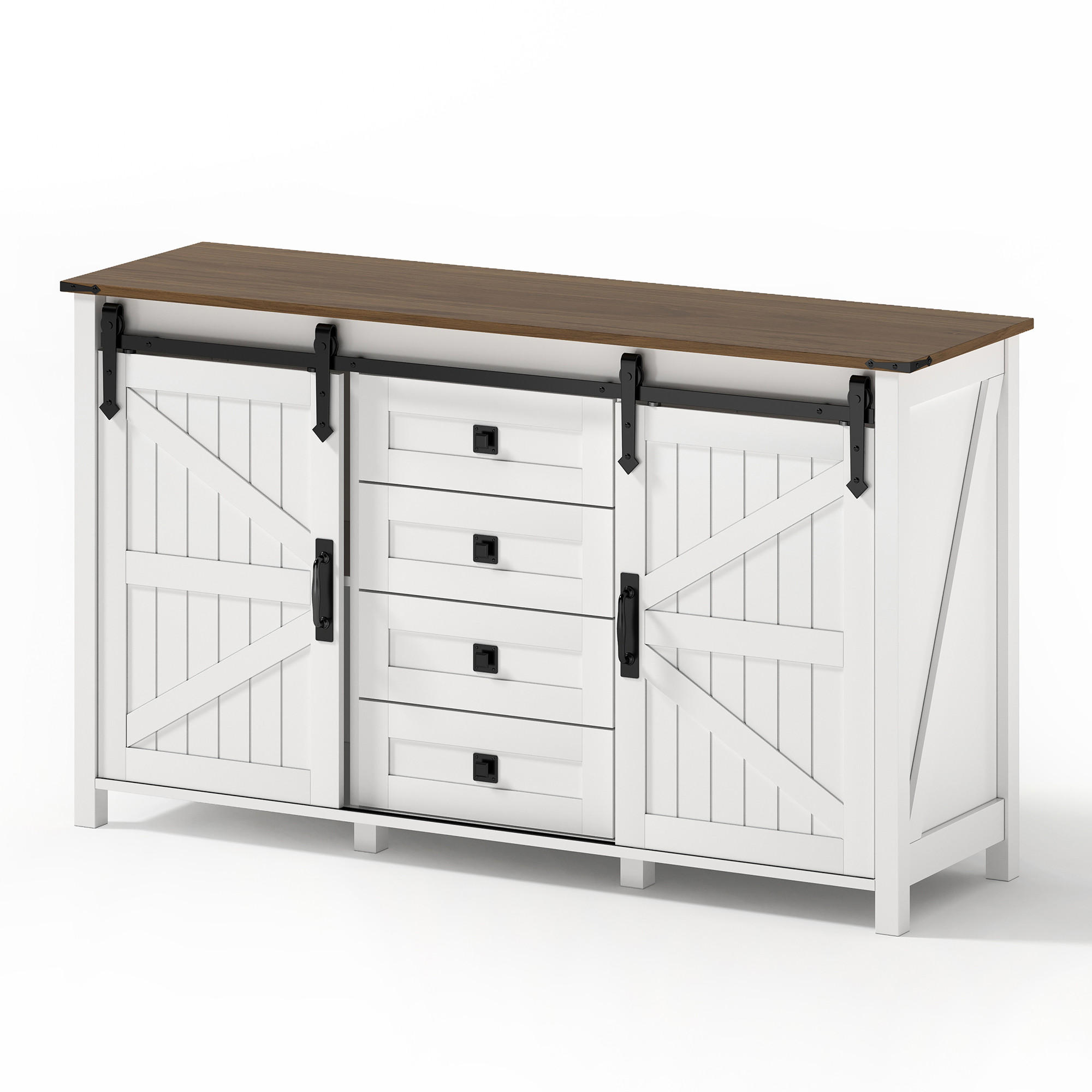 SIDEBOARD mit 4 Schubladen, 137 x 40 x 81,5 cm, Weiß, MDF - Weiß, Holzwerkstoff (137/81.5/40cm) - SONNENH