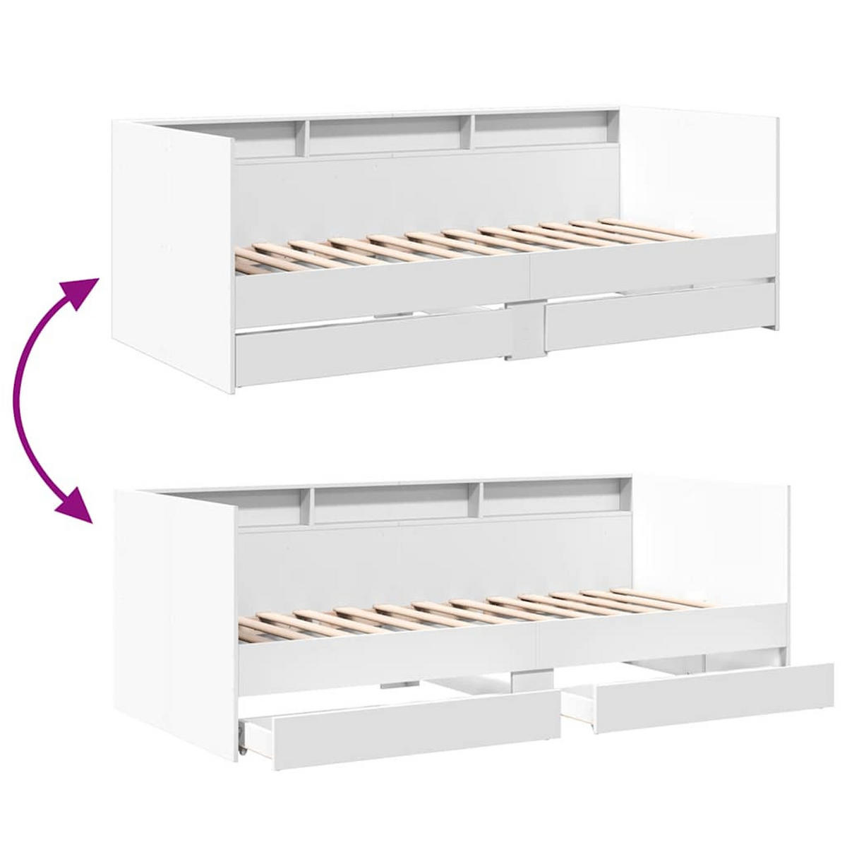 TAGESBETT Mit Schubladen Ohne Matratze Weiss 90/200 Cm - Hellgrau, Holzwerkstoff (90/200cm) - vidaXL