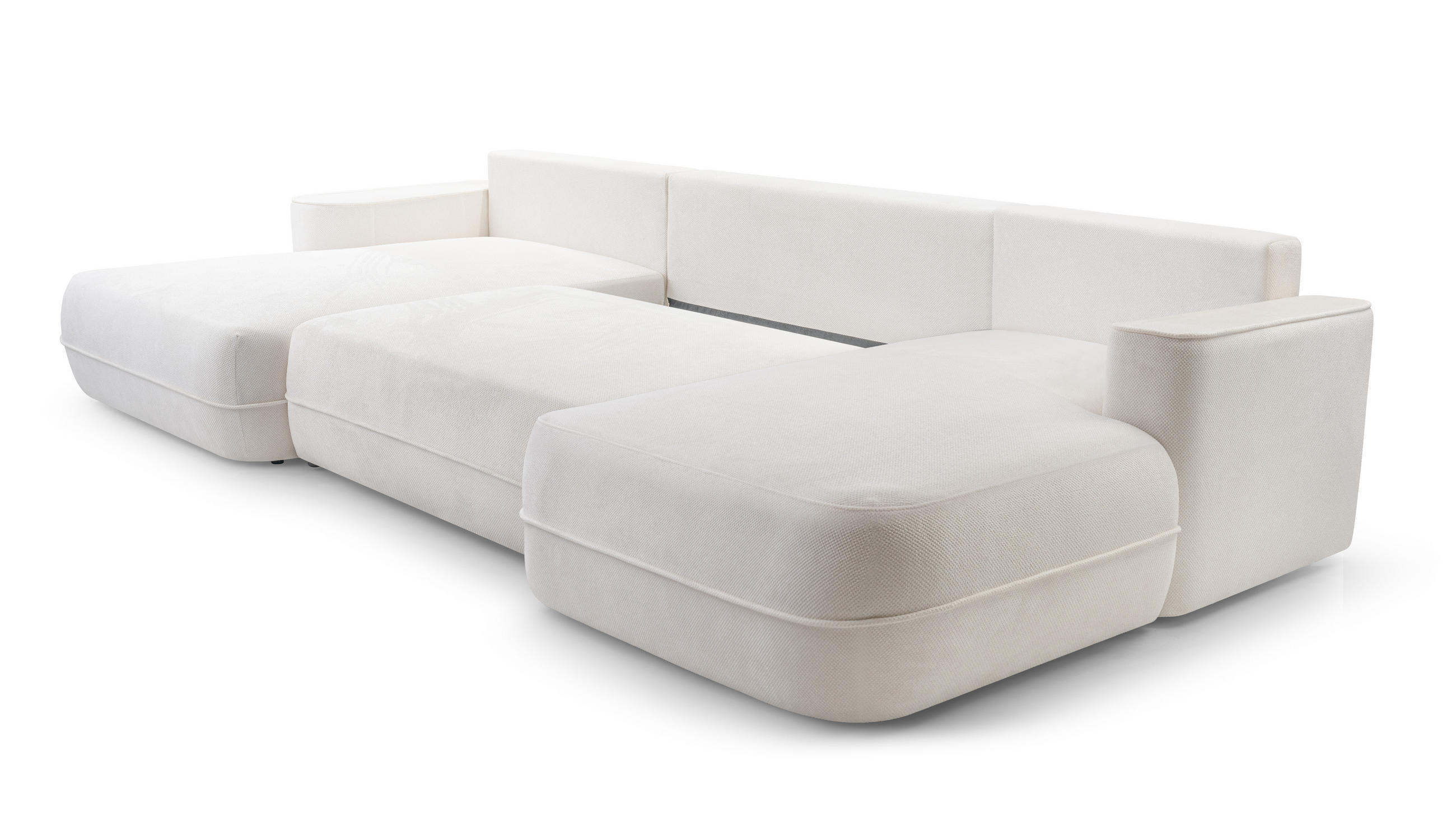 WOHNLANDSCHAFT Peoni Weiß 364/168/87 cm mit Schlaffunktion - Creme/Schwarz, Kunststoff/Textil (364/87/168cm) - AX Living