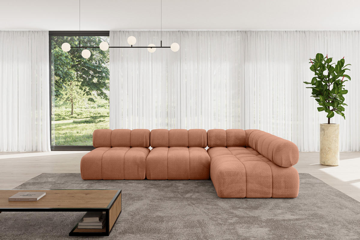 ECKSOFA modulares Sofa Samaro-L2 - 285x190x70 cm Apricot Velours - Koralle, Holzwerkstoff/Textil (285/190cm) - ALTDECOR