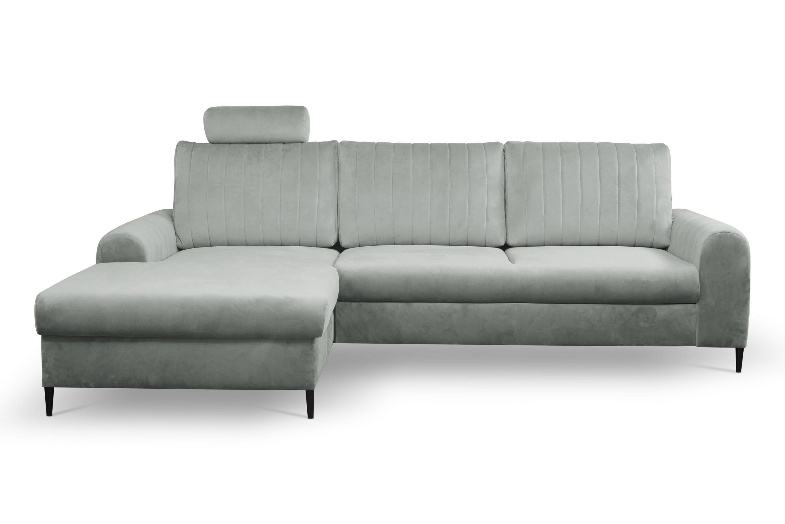 ECKSOFA VERONA L-S Grau Velours-Stoff mit Schlaffunktion - Grau, Holz (251/164cm) - MASSENO