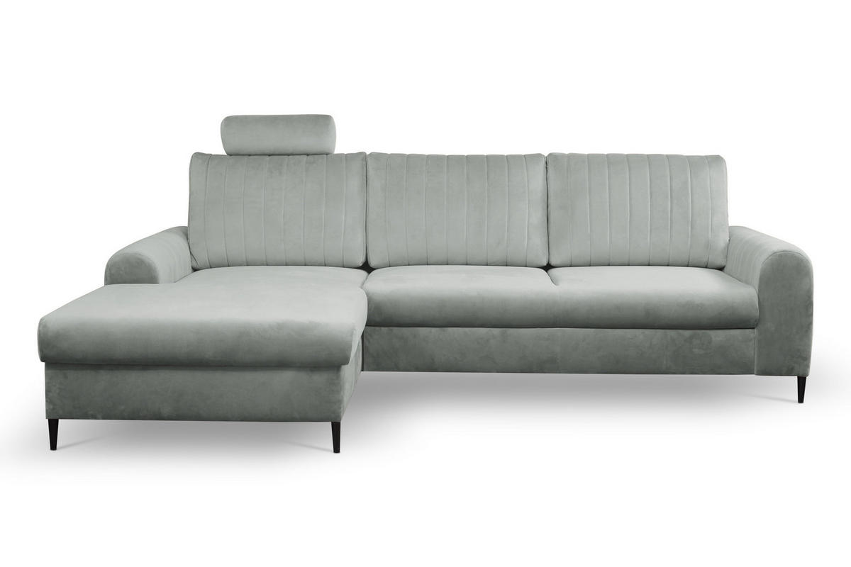 ECKSOFA VERONA L-S Grau Velours-Stoff mit Schlaffunktion - Grau, Holz (251/164cm) - MASSENO