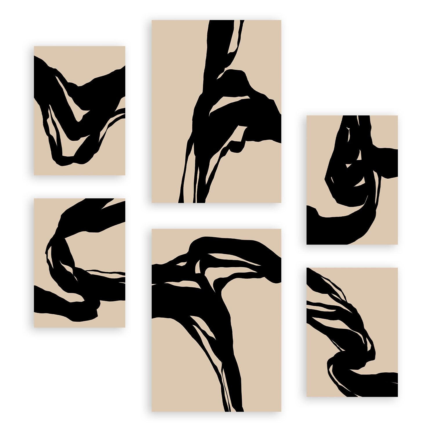 POSTER Set Mit 6 Kraftvoll In Abstrakter Form Ästhetische Dekorative Gemälde Für Ihr Wohnzimmer, Schlafzimmer Oder Zuhause A3 & A4 Rahmenlos - Klar, Papier (29/3cm) - Nacnic