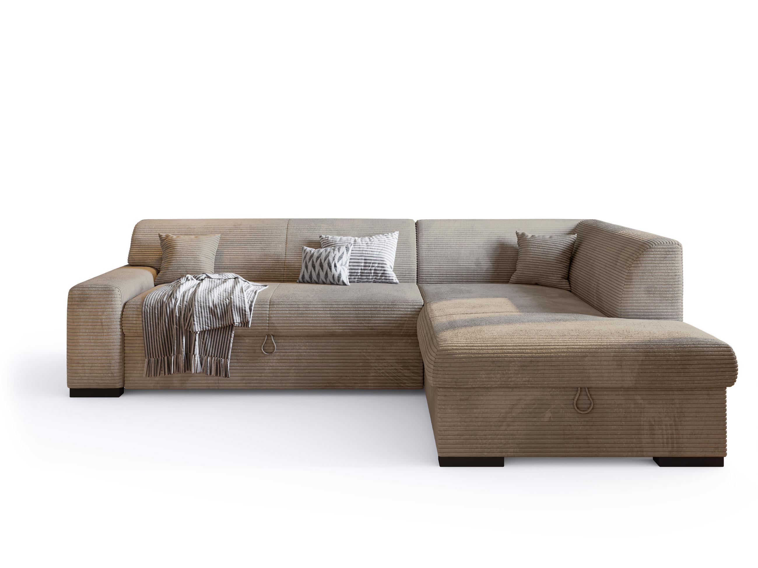 ECKSOFA mit Schlaffunktion Cordstoff MILENZO Beige Rechts - Beige, Holz (260/175cm) - Bromarkt