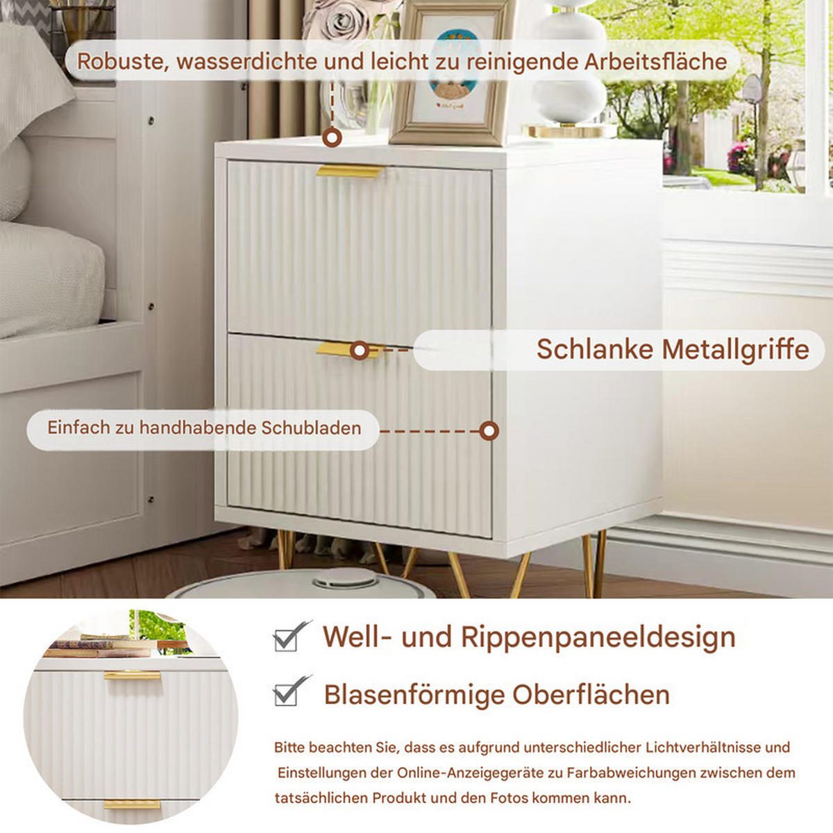 NATTDUKSBORD Vitt med vågformade fronter och 2 lådor (Set om 2) - Vit, Träbaserade material (40/55/40cm) - SHOPENTRA