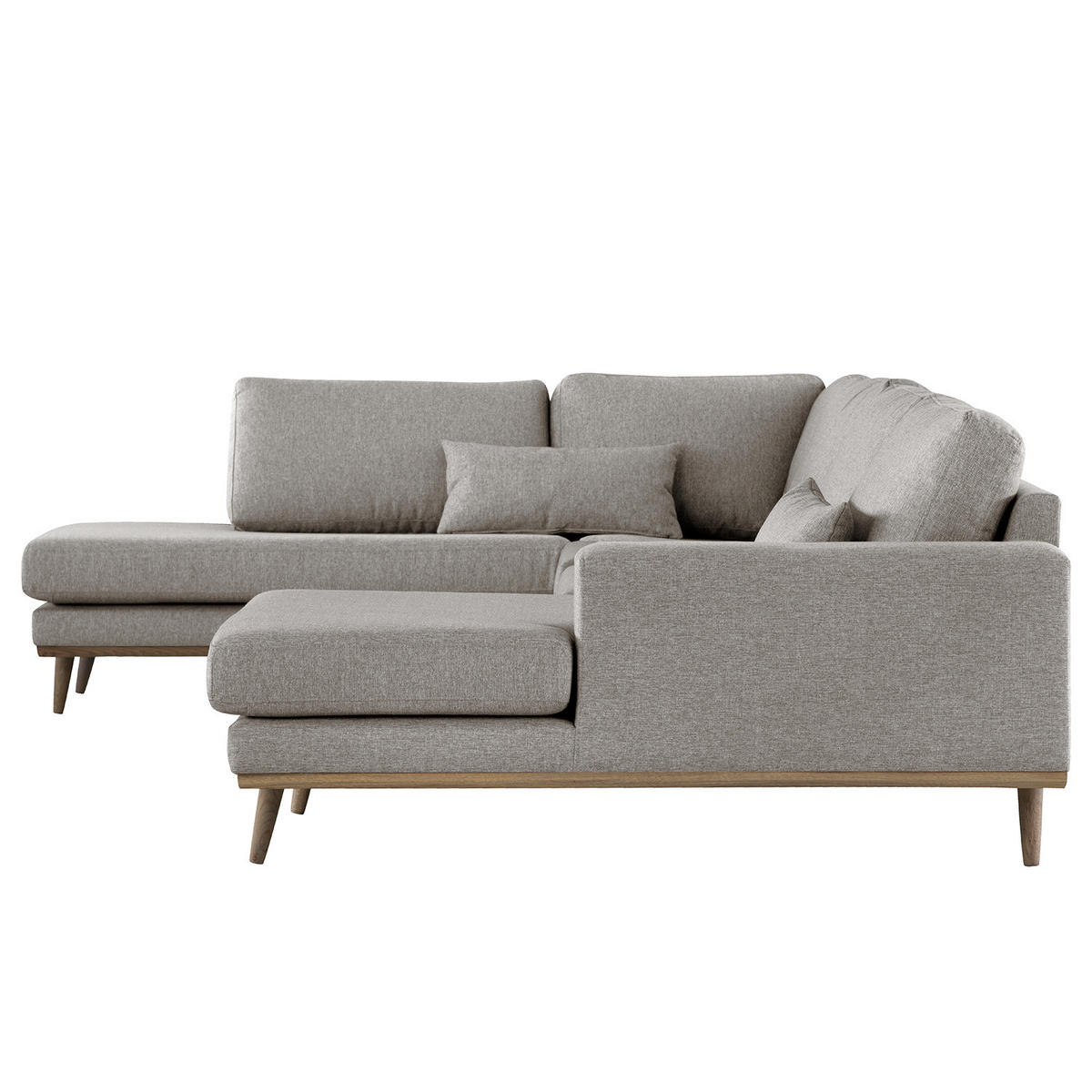 WOHNLANDSCHAFT mit Longchair - Eichefarben/Graubraun, Eichenholz/Textil (371/81/219cm) - home24