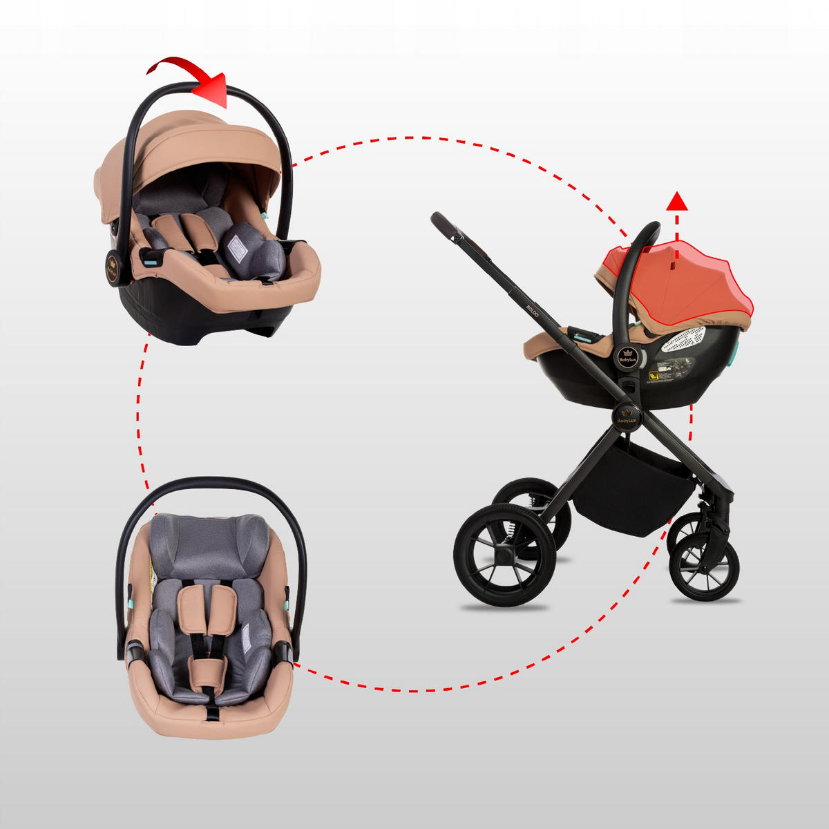 KINDERWAGEN Boldo 3in1 Sapphire Babywanne, Buggy Sportsitz, Babyschale I-Size - Beige/Schwarz, Textil/Metall (58/98cm) - BabyLux