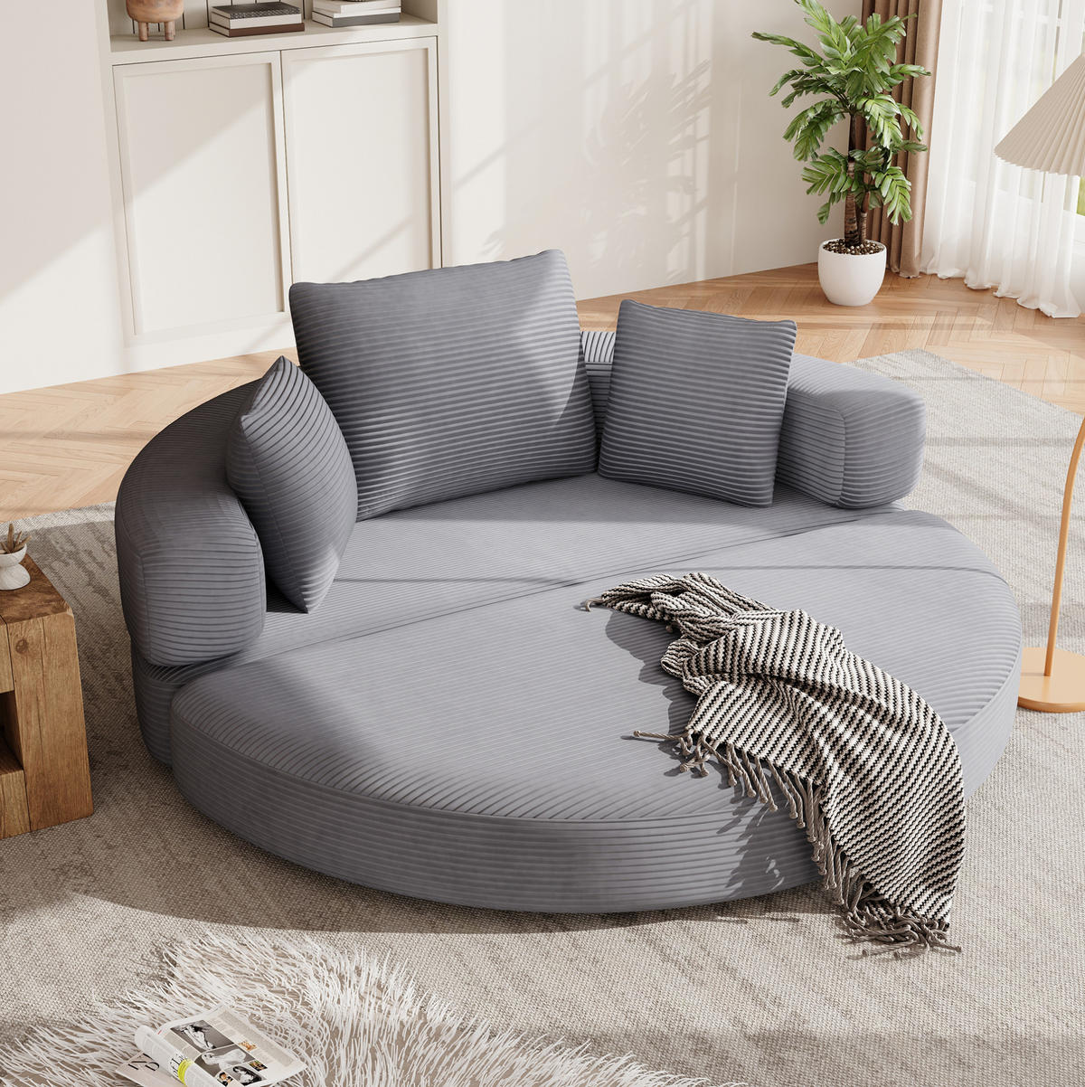 KLAPPSOFABETT Cord Samt-Optik 2-in-1 Sofa und Bett Grau 173/176/40 cm - Grün, Textil (176/40/173cm) - Redom